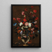 Œillets et autres fleurs dans un vase en verre - École de Rome — gerahmtes Bild an der Wand