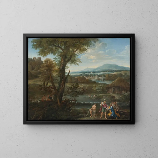 Polycrate, der seinen Ring im Fisch wiederfindet - Schule von Rom — gerahmtes Bild an der Wand