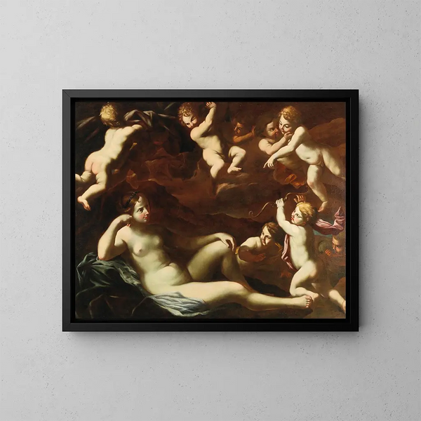 Venus und Amor mit Amorinen - Schule von Rom — gerahmtes Bild an der Wand