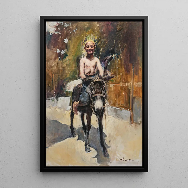 Ein junger Mann reitet auf einem Esel - Romualdo Locatelli — gerahmtes Bild an der Wand