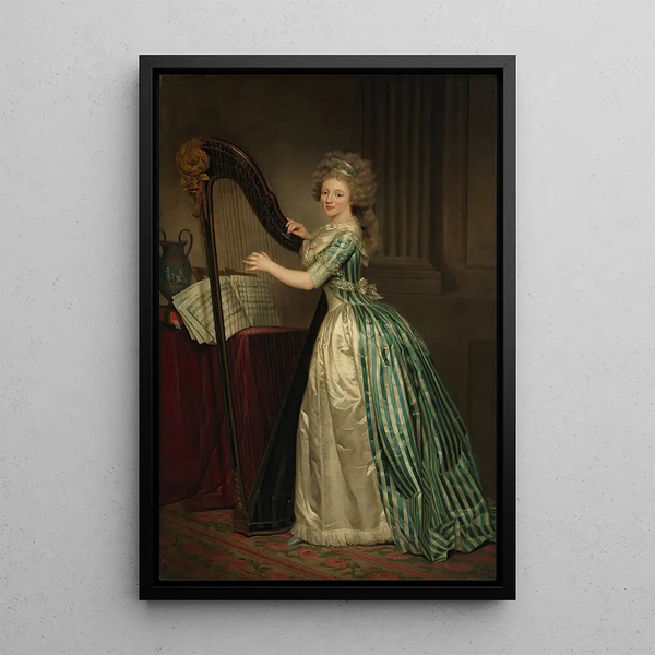 Selbstporträt mit einer Harfe - Rose-Adélaïde Ducreux — gerahmtes Bild an der Wand