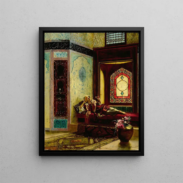 Dame orientale langoureuse avec une rose - Rudolf Ernst — gerahmtes Bild an der Wand