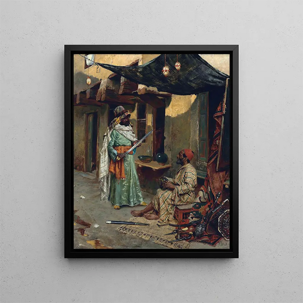 Der Waffenhändler - Rudolf Ernst — gerahmtes Bild an der Wand