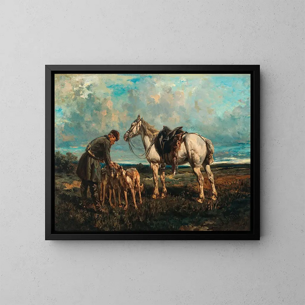 Nach der Jagd - Rudolf Fedorovich Frentz — gerahmtes Bild an der Wand