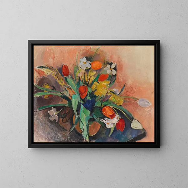 Vase mit Tulpen und Narzissen - Rudolf Levy — gerahmtes Bild an der Wand