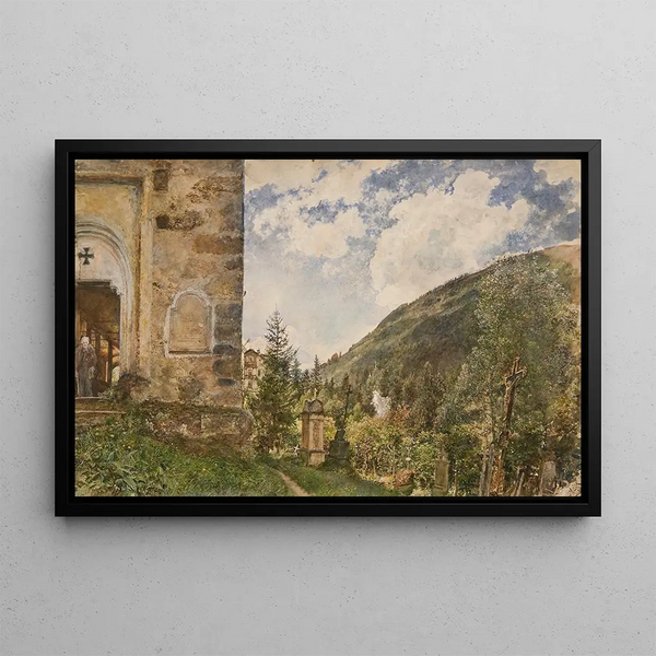 Der Friedhof in Gastein - Rudolf von Alt — gerahmtes Bild an der Wand