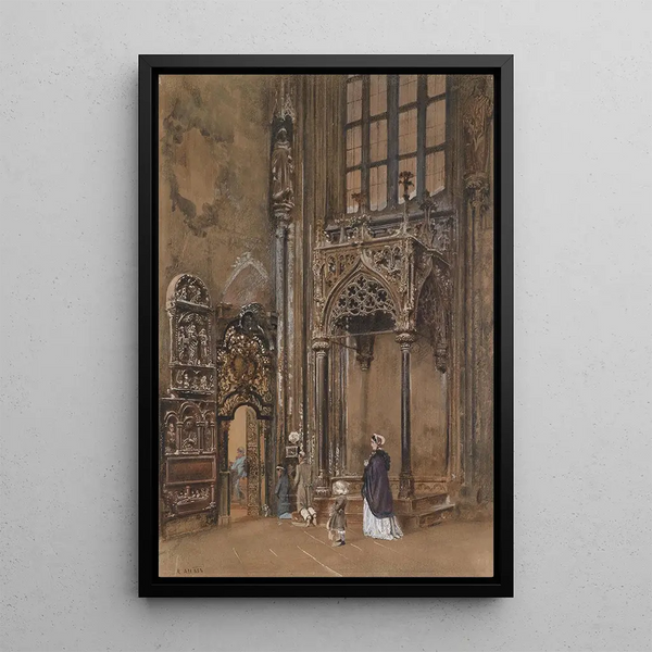 Innenansicht einer Kirche - Rudolf von Alt — gerahmtes Bild an der Wand