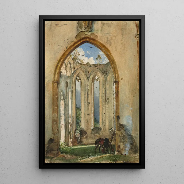 Ruine einer Kirche - Rudolf von Alt — gerahmtes Bild an der Wand
