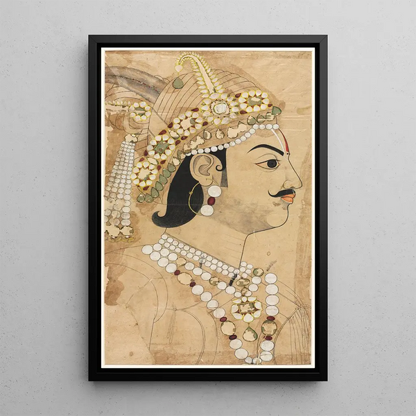 Portrait des Maharaja Pratap Singh 1764-1803 - Sahib Ram — gerahmtes Bild an der Wand