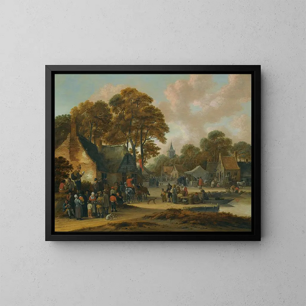 Eine Dorflandschaft mit Markt - Salomon Rombouts — gerahmtes Bild an der Wand