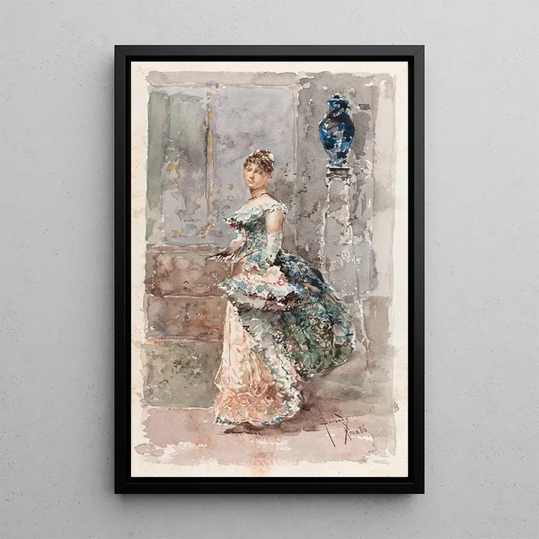 Dame in festlicher Robe - Salvador Sánchez Barbudo — gerahmtes Bild an der Wand