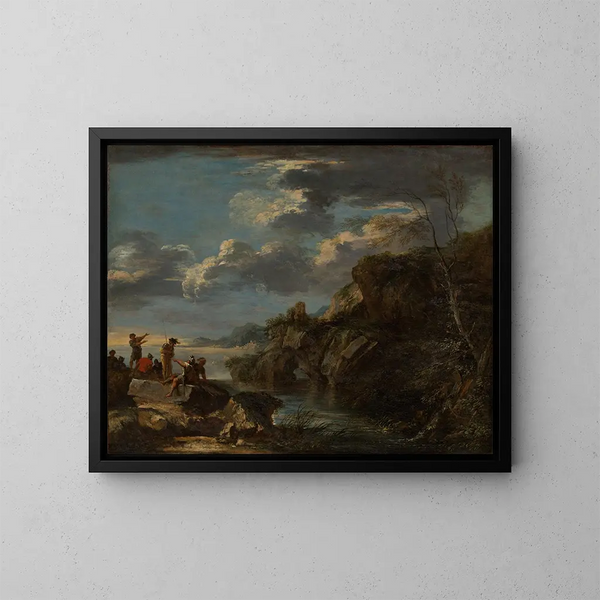 Banditen an einer felsigen Küste - Salvator Rosa — gerahmtes Bild an der Wand