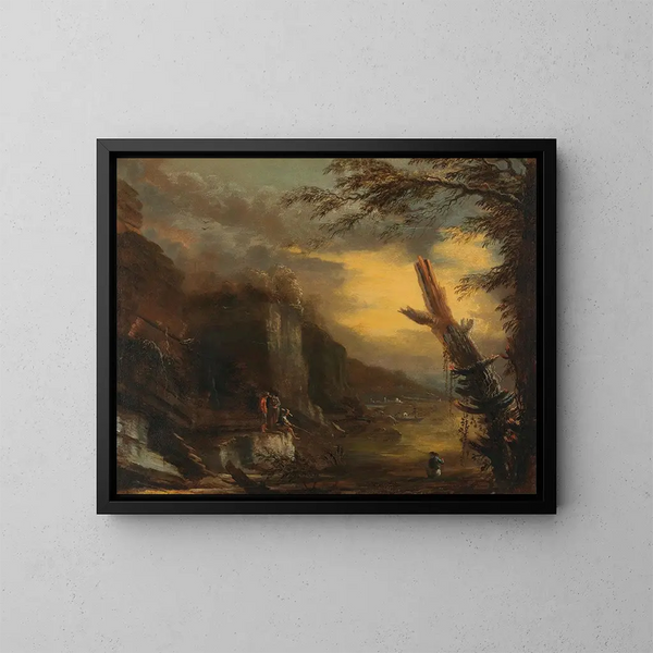 Figuren beim Fischen in einer felsigen Küstenlandschaft - Salvator Rosa — gerahmtes Bild an der Wand