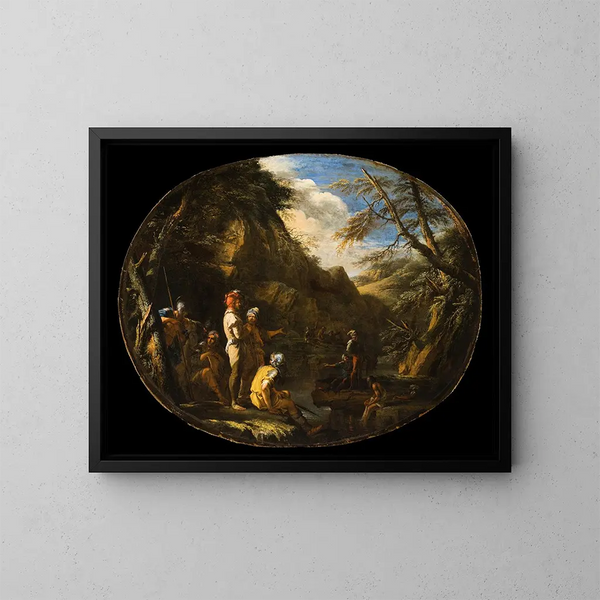 Landschaft mit bewaffneten Männern - Salvator Rosa — gerahmtes Bild an der Wand