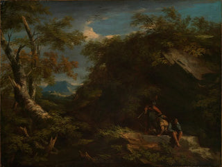 Salvator Rosa - Mountainous forest landscape with resting warriors.webp