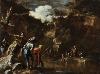 Szene aus der griechischen Geschichte: Thales lässt den Fluss auf beiden Seiten der lydischen Armee fließen - Salvator Rosa — Ansicht des Kunstwerks