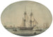 Ein Backstein-Händler, der sich auf die Abfahrt auf der Themse vorbereitet, Kriegsschiffe, die den Flussmündung hinunterfahren - Samuel Atkins — Ansicht des Kunstwerks