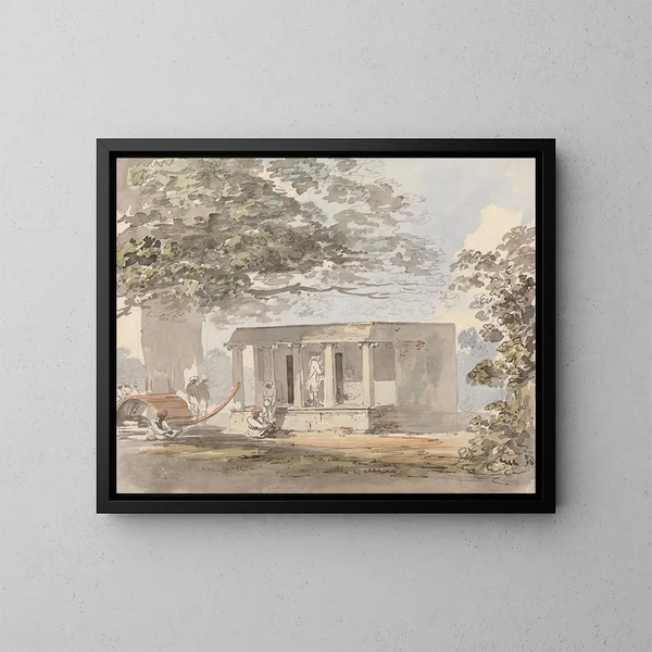 Ein europäischer Gentleman, der in einem Bungalow in Indien eintritt - Samuel Davis — gerahmtes Bild an der Wand