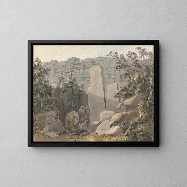 Autochthon und Reiter in der Nähe einer Ruine - Samuel Davis — gerahmtes Bild an der Wand