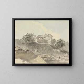 Flusslandschaft mit Gebäuden - Samuel Davis — gerahmtes Bild an der Wand