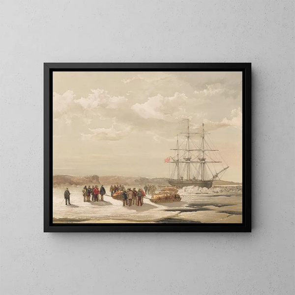 Abfahrt der Sledge-Party vom HMS Investigator in der Mercy-Bucht unter dem Kommando von Leutnant Gurney Cresswell, 15. April 1853 - Samuel Gurney Cresswell — gerahmtes Bild an der Wand