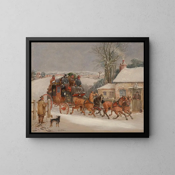 Der Kutschenwagen der Royal Mail von London im Schnee - Samuel Henry Alken — gerahmtes Bild an der Wand