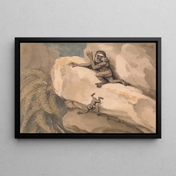 Ein Affe und sein Kleines - Samuel Howitt — gerahmtes Bild an der Wand