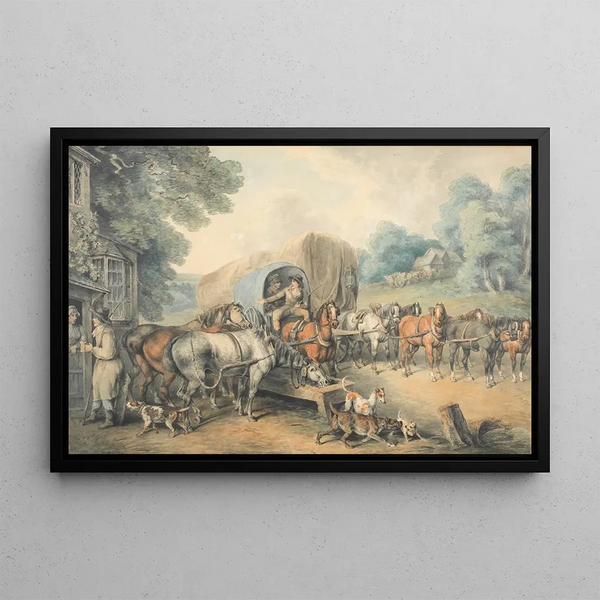 Fleiß, das an einer Landgasthof anhält - Samuel Howitt — gerahmtes Bild an der Wand