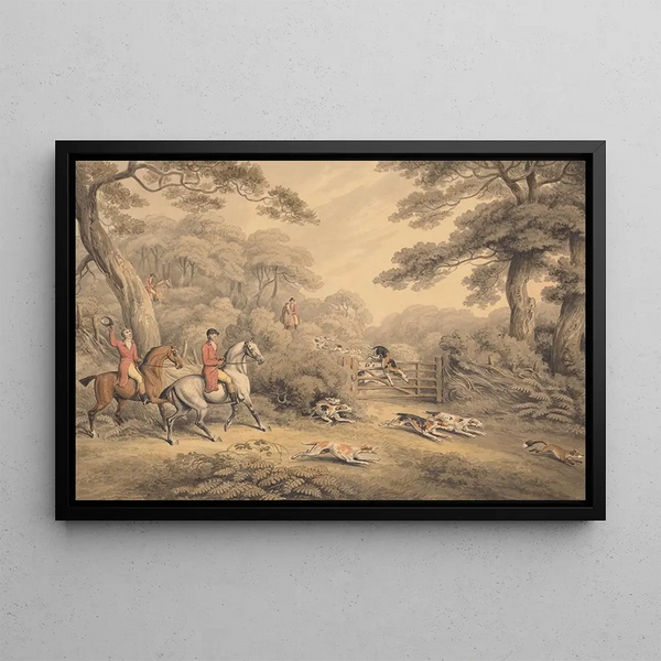 Jagd auf den Fuchs aufstöbernd - Samuel Howitt — gerahmtes Bild an der Wand