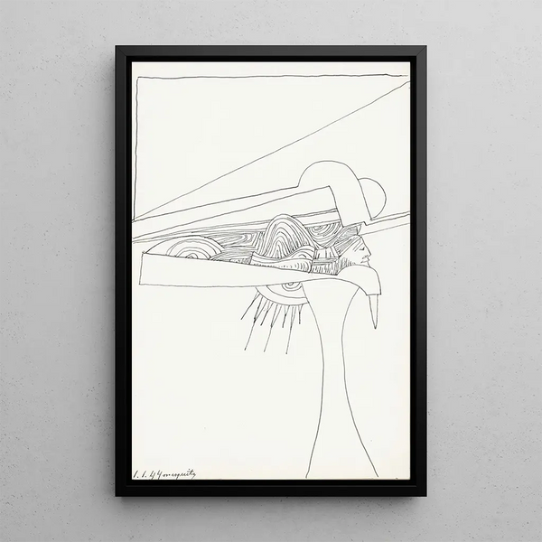Fantastische Figur in der Mitte eines Dreiecks und anderer Formen - Samuel Jessurun de Mesquita — gerahmtes Bild an der Wand