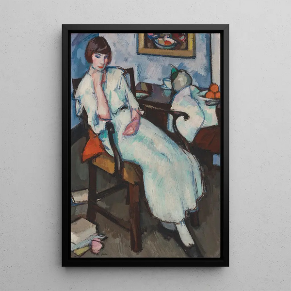 Junge Frau in Weiß - Samuel John Peploe — gerahmtes Bild an der Wand