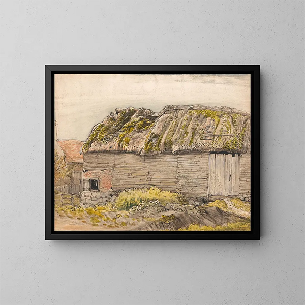 Eine Scheune mit moosigem Dach in Shoreham - Samuel Palmer — gerahmtes Bild an der Wand