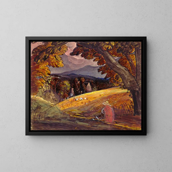 Moissonneurs à la lumière du feu - Samuel Palmer — gerahmtes Bild an der Wand