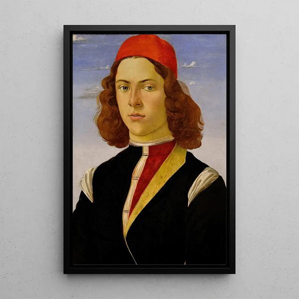 Portrait eines jungen Mannes - Sandro Botticelli — gerahmtes Bild an der Wand