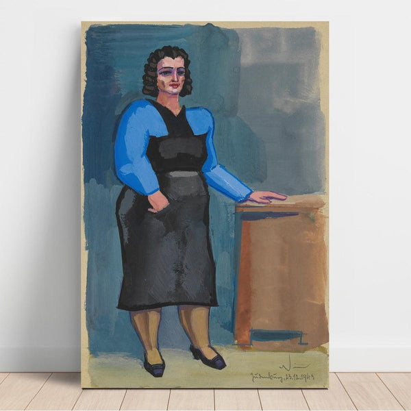 Sans titre femme en chemisier bleu et robe noire - Karl Wiener | Reproduction Tableau Décoration murale affiche copie