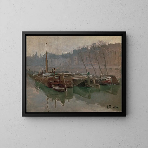 Bateaux sur la Seine - Santiago Rusiñol — gerahmtes Bild an der Wand