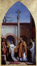 Saint Séverin, der Einsiedler, der dem heiligen Cloud die monastische Kleidung gibt - Sébastien Melchior Cornu — Ansicht des Kunstwerks