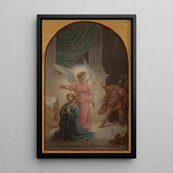 Maximien, der sich vor dem Engel zurückzieht, der die heilige Susanna beschützt - Sébastien Norblin de la Gourdaine — gerahmtes Bild an der Wand