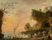 Eine mediterrane Küstenlandschaft mit Booten und Figuren - Schule von Charles François Lacroix — Ansicht des Kunstwerks