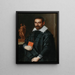 Portrait eines Gentlemans im Viertelprofil, der ein Buch hält, mit einer Statue im Hintergrund - Schule von Bergamo — gerahmtes Bild an der Wand