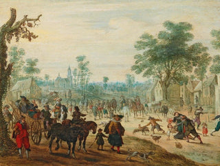 Sebastian Vrancx - A village with numerous figures on a road.webp