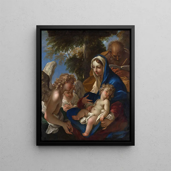 Die Heilige Familie mit den Engeln - Sebastiano Ricci — gerahmtes Bild an der Wand