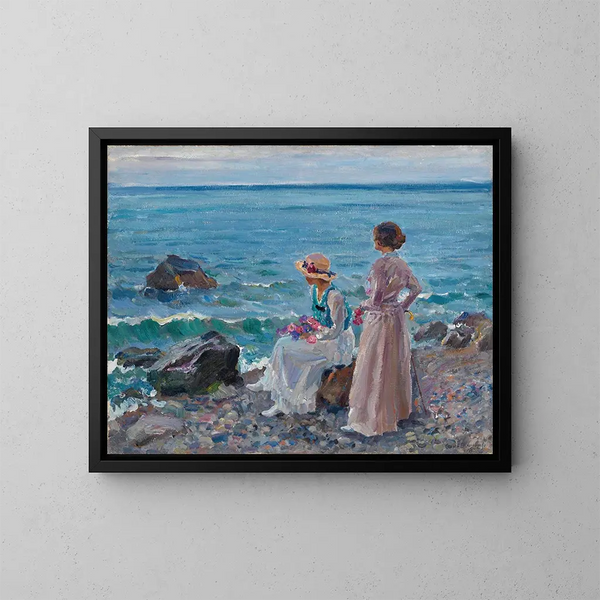 Frauen am Meer - Sergei Arsenevich Vinogradov — gerahmtes Bild an der Wand
