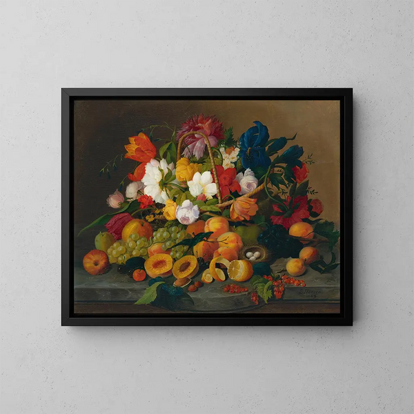 Früchte und Blumen - Severin Roesen — gerahmtes Bild an der Wand