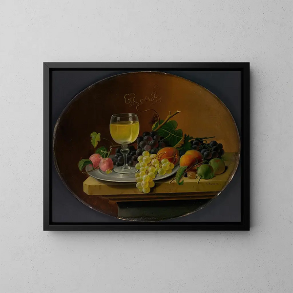 Stillleben mit Früchten und Weinglas - Severin Roesen — gerahmtes Bild an der Wand