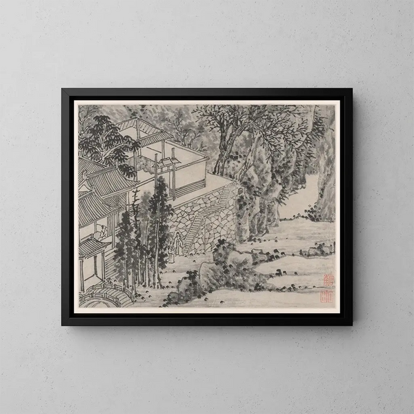 Die Rückzug des erleuchteten Felsens - Shen Zhou — gerahmtes Bild an der Wand