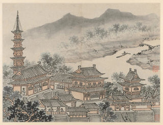 Shen Zhou - The Thousand Buddha Hall and the Pagoda of the Cloudy Cliff Monastery.webp