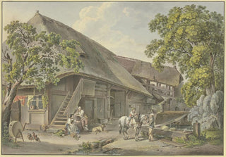 Sigmund Freudenberger - Schweizerhaus am Brunnen Bauer mit einem Schimmel auf dem ein Knabe reitet.webp