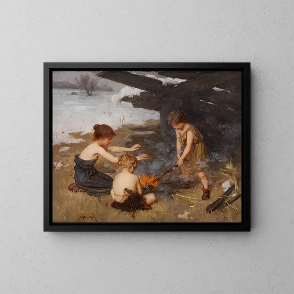 Das Lagerfeuer - Simon Glücklich — gerahmtes Bild an der Wand