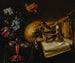 Stillleben mit einem Schädel, einem Musikbuch, einer erloschenen Kerze, einem verwelkten Blumenstrauß und anderen Vanitas-Objekten auf einem Tisch - Simon Renard de Saint-André — Ansicht des Kunstwerks